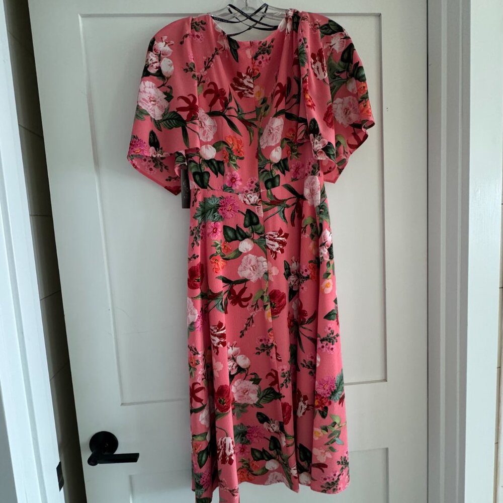 NWT Vince Camuto flutter sleeve midi dress sz 2 coral floral print Derby